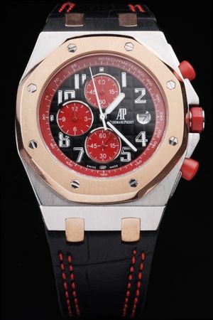 Duplicated AP Royal Oak Offshore Rose Gold Octagonal Bezel Red Scale Rim&Sub-dials Singapore 2008 Limited Watch