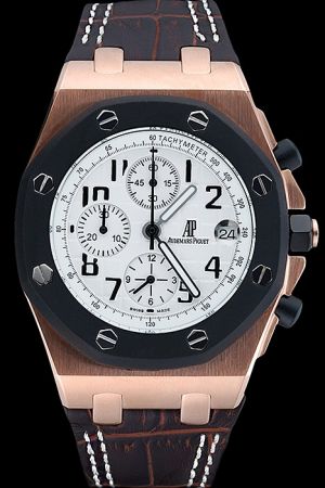 AP Royal Oak Offshore Rose gold Case Ion-plated Octagonal Bezel Arabic Scale Brown Strap Watch