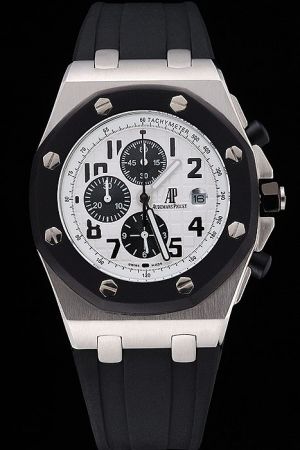 AP Royal Oak Offshore Chronograph Ion-plated Octangle Bezel White Tapisserie Dial Arabic Scale Watch 26400SO.OO.A002CA.01