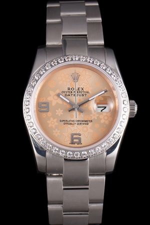Rolex Datejust 36mm Stainless Steel Case/Bracelet Floral Motif Dial Big Arabic Scale Convex Lens Date Window Automatic Watch
