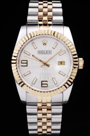 Cheap Rolex Datejust 36mm Gold Fluted Bezel/Stick Hand Silver Wave Dial Stick/Arabic Marker 2-Tone Bracelet  Watch