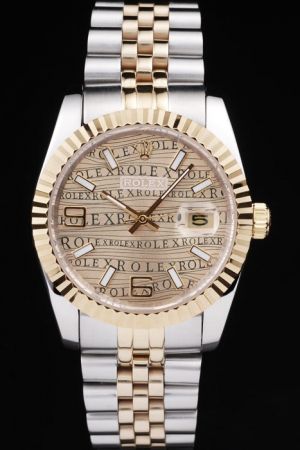 Rolex Datejust Oyster Gold Fluted Bezel/Wave Dial Stick Scale With Two Arabic Numerals Two-tone Jubilee Bracelet Anniversary Edition Watch Ref.16013