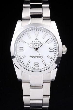 Men's Rolex Explorer White Gold SS Case/Bracelet White Face Luminous Hour Scale/Mercedes Hands Business Watch