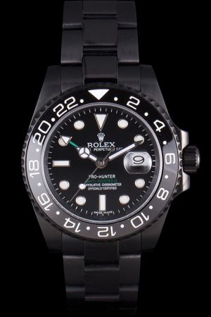 Rolex GMT Master II Black PVD Case/Bracelet Bidirectional Rotatable Bezel Luminous Dots Scale Mercedes Hand With Green Index Watch Ref.116710LN