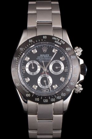 Cheap  Rolex Daytona Ion-plated Tachymeter Bezel Diamonds/Arabic Scale Three Sub-dials Steel Bracelet Automatic Watch