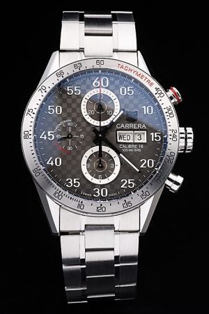 Fake TAG Heuer Carrera Checkered Dial Arabic Scale H-shaped Bracelet Auto Watch 