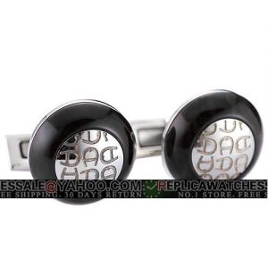 Aigner Logo Gloss Black Wood And Silver Steel Cufflinks Cheap  Simple Classic Business CL064