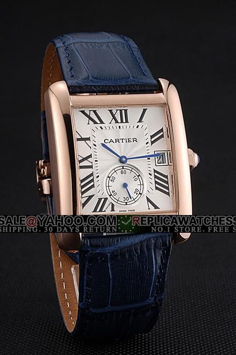 Cheap Cartier Pink Gold Bezel Tank Date Dress Watch KDT182 Blue