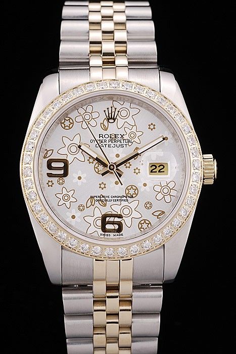 silver and gold rolex with diamonds