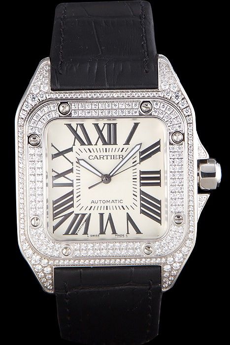 cartier watch with diamond bezel