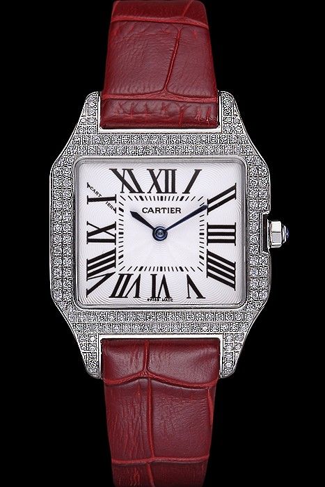 cartier watch with red leather strap