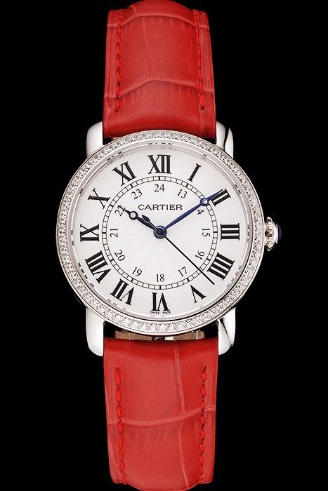 cartier diamond watch red strap