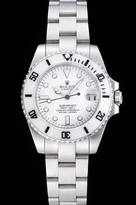 Rolex Submariner White Ceramic Bezel White Dial Luminous Hour Marker/Mercedes Hands Steel Bracelet Men And Women Watch