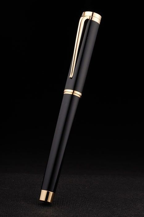 Glossy Gold Rimmed Black Ballpoint Pen 