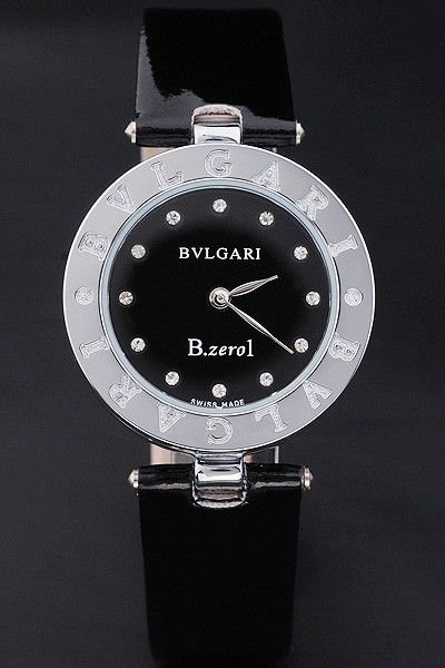 Diamonds Markers Black Leather Strap Watch